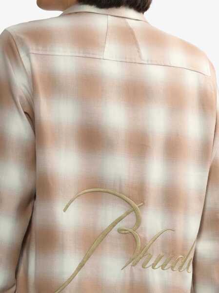 Camasi casual RHUDE Checked Shirt With Embroidered Logo Beige Barbati (BM 15125122) 5