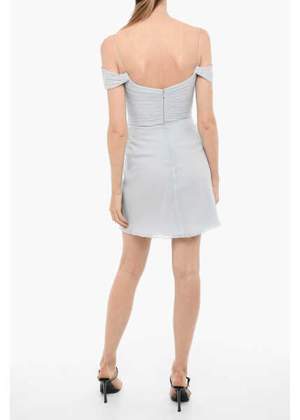 Rochii scurte COSTARELLOS Draped Silk Mini Dress Light Blue Femei (BM 15125350) 2