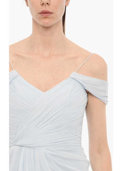 Rochii scurte COSTARELLOS Draped Silk Mini Dress Light Blue Femei (BM 15125350) 3