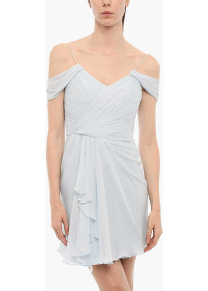 Rochii scurte COSTARELLOS Draped Silk Mini Dress Light Blue Femei (BM 15125350) 4