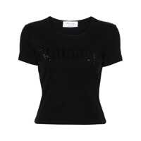 Tricouri Blumarine Logo Ribbed Cotton Cropped T-Shirt Femei