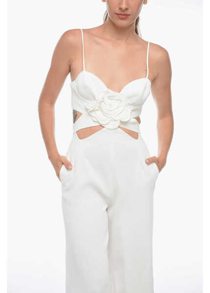Salopete Ermanno Scervino Cropped Fit Jumpsuit With Cut-Outs And Flower Patch White Femei (BM 15148171) 4