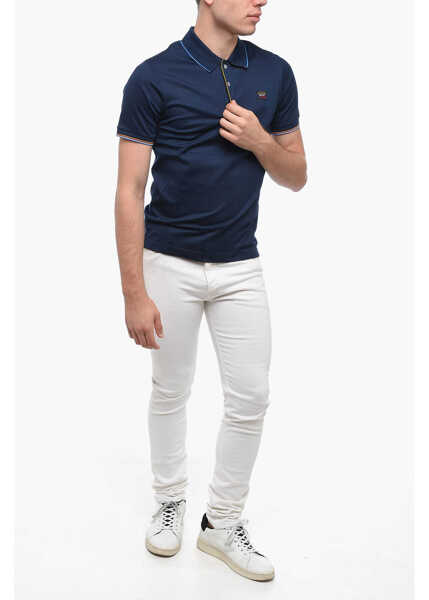 Tricouri Polo Paul&Shark Cotton Polo Shirt With Colored Buttons Blue Barbati (BM 15148183) 4