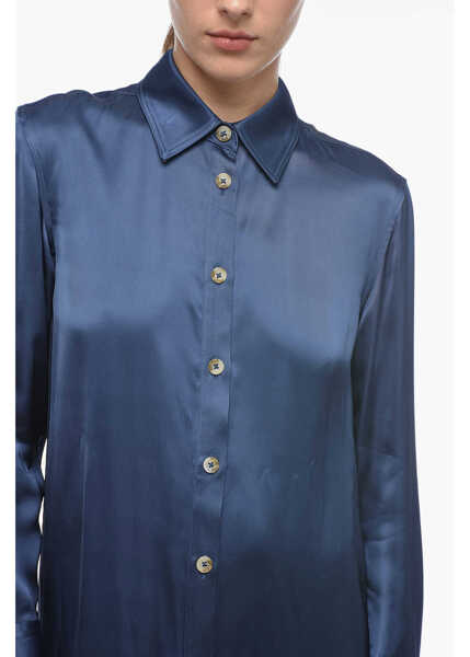 Rochii lungi Loulou Studio Long Sleeve Satin Shirt Dress Blue Femei (BM 15148261) 3