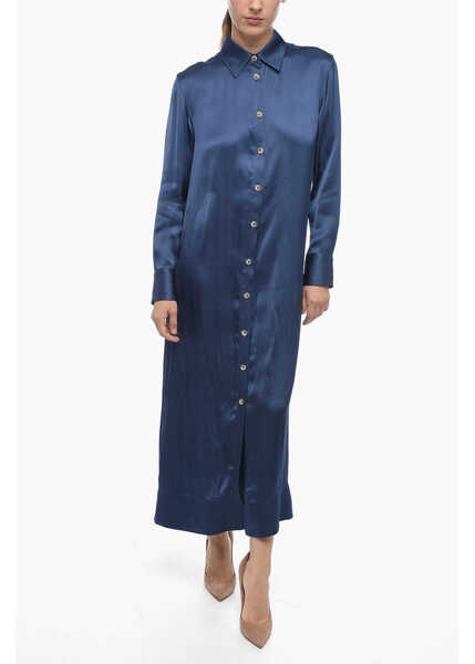Rochii lungi Loulou Studio Long Sleeve Satin Shirt Dress Blue Femei (BM 15148261) 1
