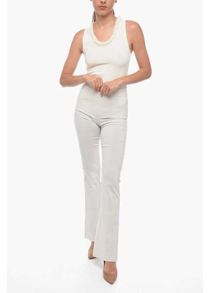 Pantaloni casual AVENUE MONTAIGNE Slim Striped Pants With Flared Hem Beige Femei (BM 15148663) 4