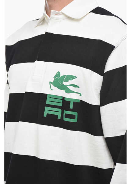 Tricouri Polo ETRO Long Sleeved Two-Tone Striped Polo Shirt Black & White Barbati (BM 15148885) 3