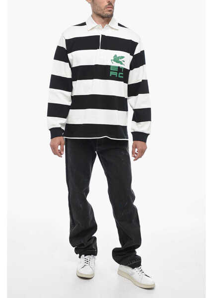 Tricouri Polo ETRO Long Sleeved Two-Tone Striped Polo Shirt Black & White Barbati (BM 15148885) 4