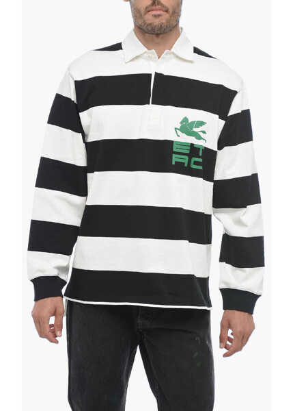 Tricouri Polo ETRO Long Sleeved Two-Tone Striped Polo Shirt Black & White Barbati (BM 15148885) 1