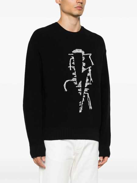 Pulovere Neil Barrett Crew Neck Stitched Bolt Cotton Blend Sweater Black Barbati (BM 15149107) 3