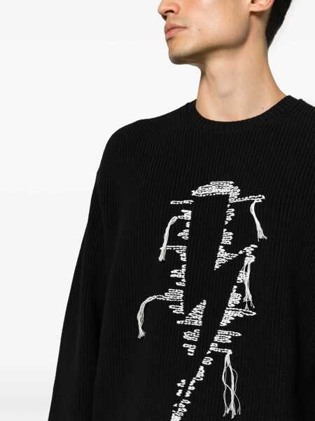 Pulovere Neil Barrett Crew Neck Stitched Bolt Cotton Blend Sweater Black Barbati (BM 15149107) 5