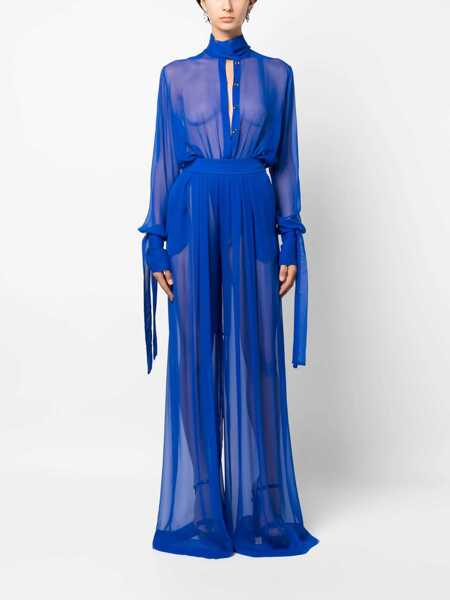 Pantaloni casual LAQUAN SMITH Silk Chiffon Palazzo Pants With Side Zip Blue Femei (BM 15167683) 2