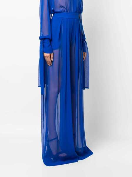 Pantaloni casual LAQUAN SMITH Silk Chiffon Palazzo Pants With Side Zip Blue Femei (BM 15167683) 3