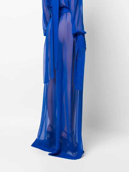 Pantaloni casual LAQUAN SMITH Silk Chiffon Palazzo Pants With Side Zip Blue Femei (BM 15167683) 4
