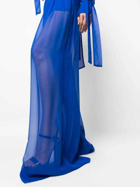 Pantaloni casual LAQUAN SMITH Silk Chiffon Palazzo Pants With Side Zip Blue Femei (BM 15167683) 5