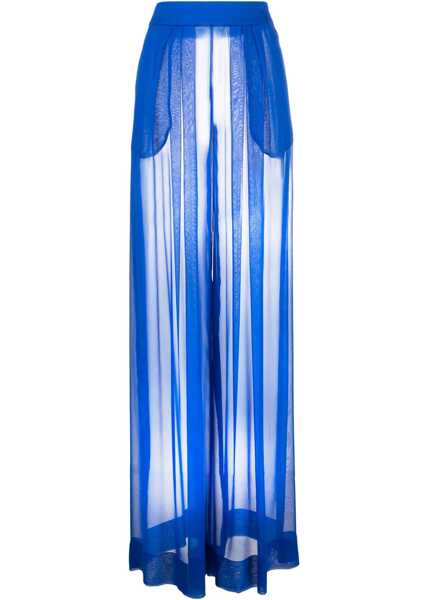 Pantaloni casual LAQUAN SMITH Silk Chiffon Palazzo Pants With Side Zip Blue Femei (BM 15167683) 1