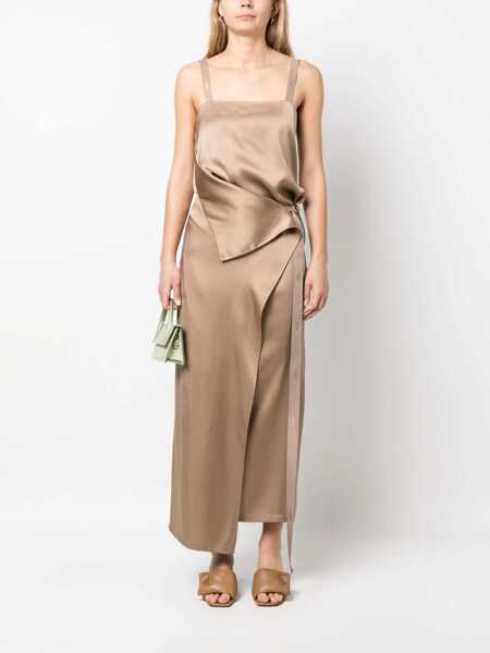 Rochii lungi Fendi Silk Satin Fluid Slip Dress With Tape Straps Beige Femei (BM 15170671) 2