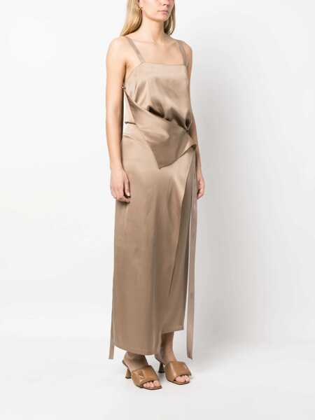 Rochii lungi Fendi Silk Satin Fluid Slip Dress With Tape Straps Beige Femei (BM 15170671) 3