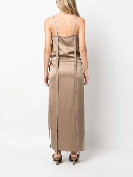 Rochii lungi Fendi Silk Satin Fluid Slip Dress With Tape Straps Beige Femei (BM 15170671) 4