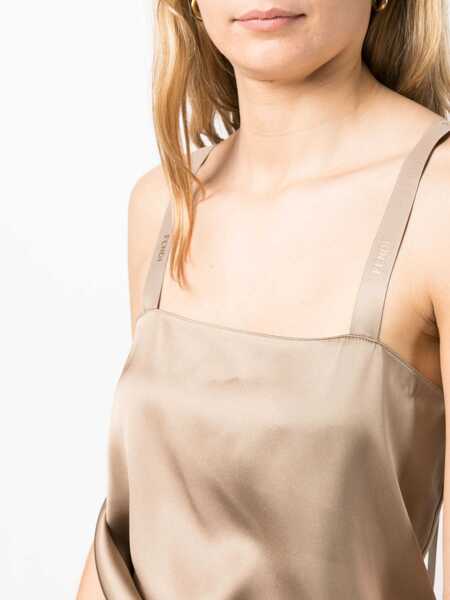Rochii lungi Fendi Silk Satin Fluid Slip Dress With Tape Straps Beige Femei (BM 15170671) 5