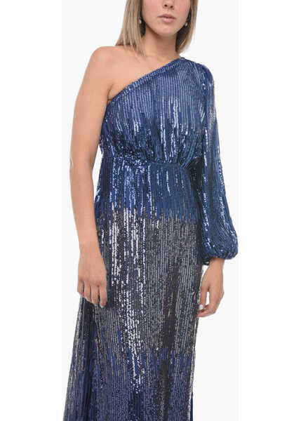 Rochii lungi RIXO One-Shoulder Bradshaw Sequined Dress Blue Femei (BM 15170884) 4