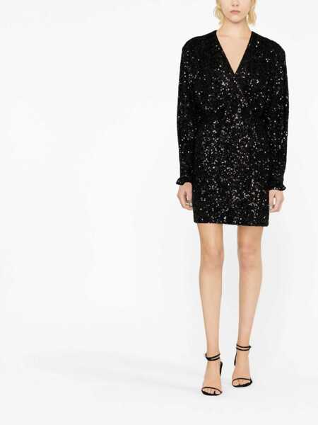 Rochii scurte ROTATE Birger Christensen Sequined Wrap Dress With Belt Black Femei (BM 15170890) 2