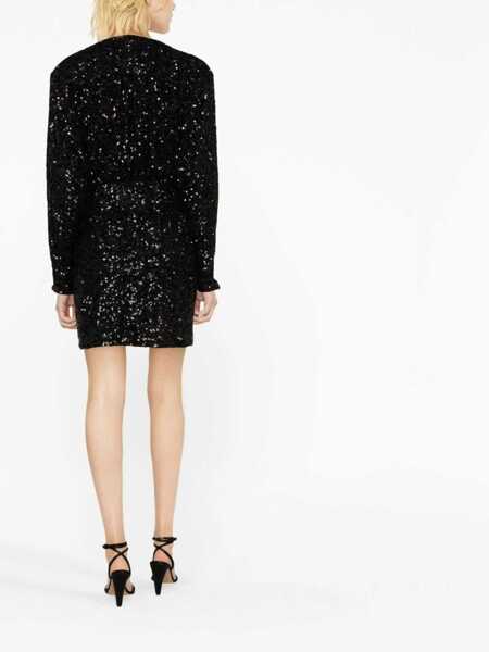 Rochii scurte ROTATE Birger Christensen Sequined Wrap Dress With Belt Black Femei (BM 15170890) 4