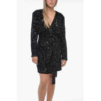Rochii ROTATE Birger Christensen Dama - Rochii scurte ROTATE Birger Christensen Sequined Wrap Dress With Belt Black Femei (BM 15170890) - B-mall.ro