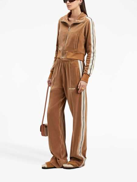 Pantaloni casual Palm Angels Velour Straight Fit Track Pants With Contrasting Bands Beige Femei (BM 15171058) 2