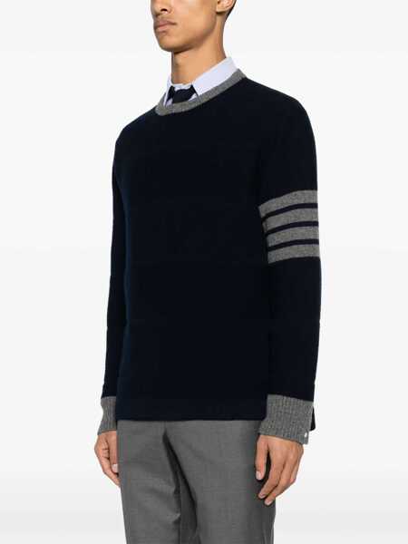 Topuri Thom Browne Blue And Grey Knit Pullover With 4 Bar Detail In Virgin Wool Woman BLUE Barbati (BM 15178993) 3
