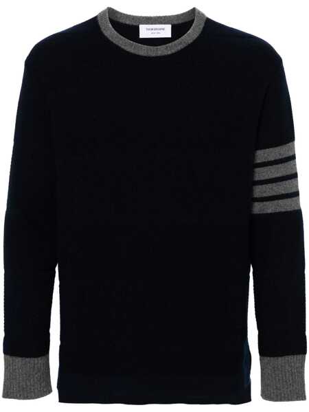 Topuri Thom Browne Blue And Grey Knit Pullover With 4 Bar Detail In Virgin Wool Woman BLUE Barbati (BM 15178993) 1