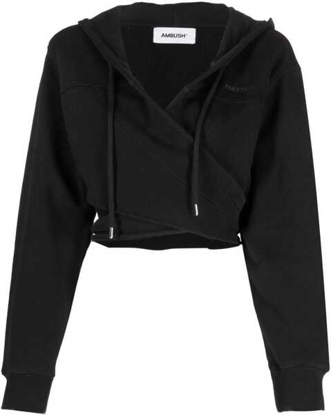 Bluze de trening AMBUSH Solid Color Crop Hoodie To Wrap At The Waist Black Femei (BM 15184033) 1