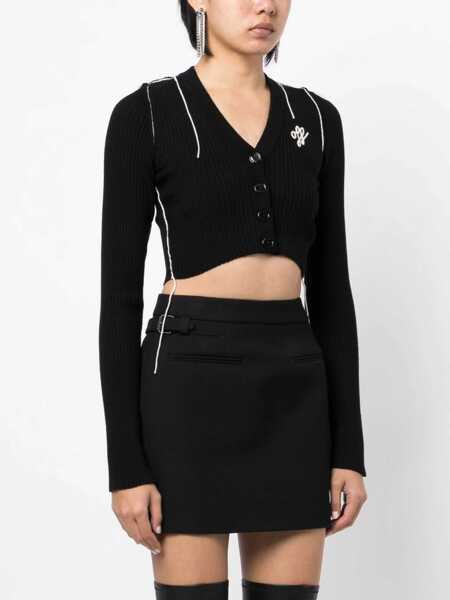 Cardigane Off-White Seasonal V-Neck Ribbed Crop Cardigan Black Femei (BM 15184063) 3