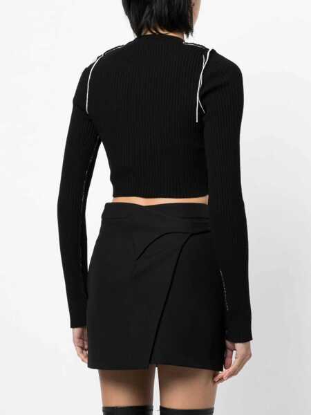 Cardigane Off-White Seasonal V-Neck Ribbed Crop Cardigan Black Femei (BM 15184063) 4