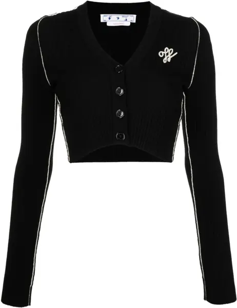 Cardigane Off-White Seasonal V-Neck Ribbed Crop Cardigan Black Femei (BM 15184063) 1