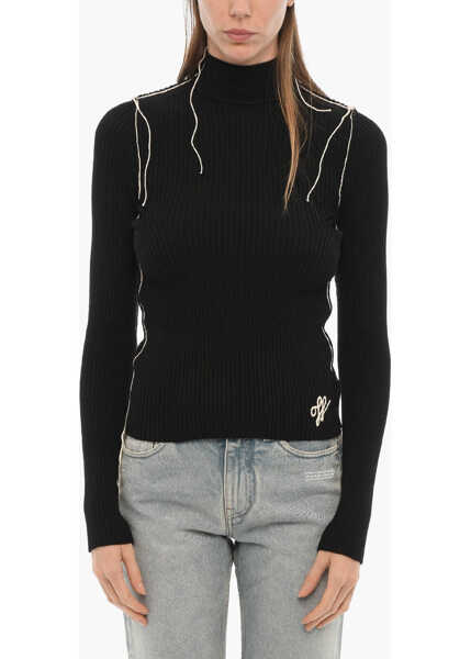 Pulovere Off-White Seasonal Turtle-Neck Ribbed Sweater With Contrasting Details Black Femei (BM 15184069) 1