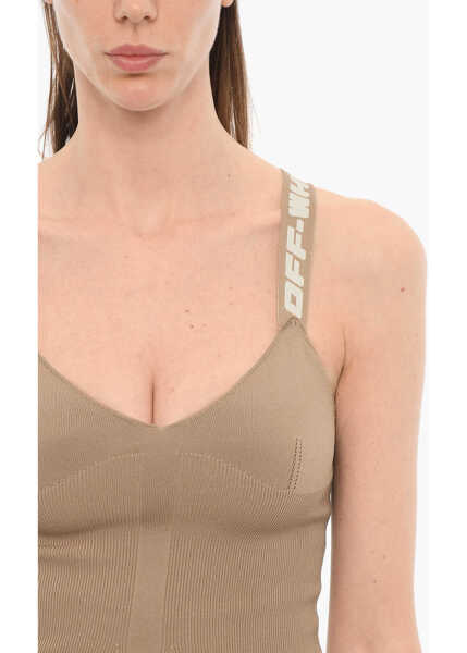 Rochii scurte Off-White Seasonal Stretch Fabric Sheath Dress With Logoed Straps Beige Femei (BM 15184132) 3