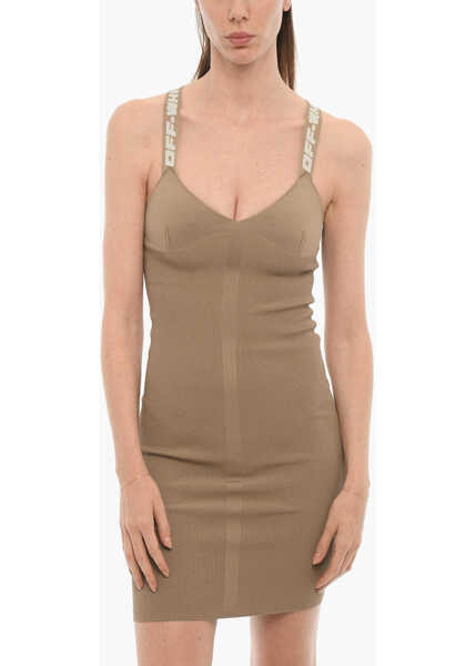 Rochii scurte Off-White Seasonal Stretch Fabric Sheath Dress With Logoed Straps Beige Femei (BM 15184132) 4