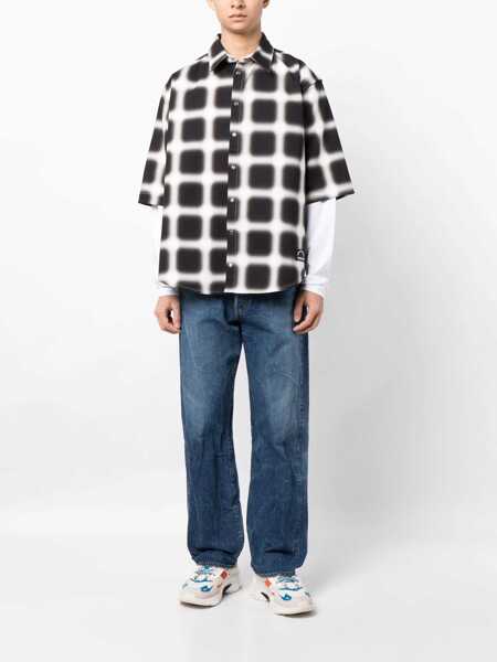 Camasi casual Marcelo Burlon Snap Buttoned Blurred Check Cotton Shirt Black & White Barbati (BM 15200521) 2