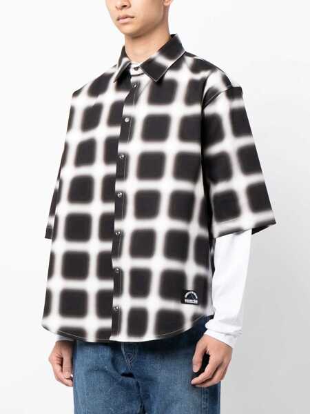 Camasi casual Marcelo Burlon Snap Buttoned Blurred Check Cotton Shirt Black & White Barbati (BM 15200521) 3