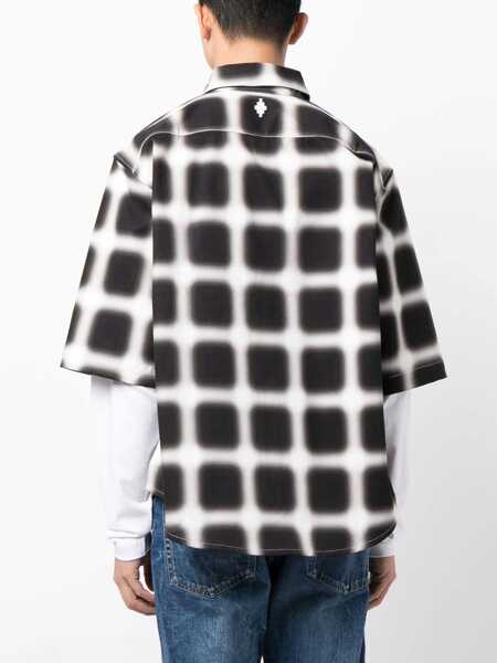 Camasi casual Marcelo Burlon Snap Buttoned Blurred Check Cotton Shirt Black & White Barbati (BM 15200521) 4
