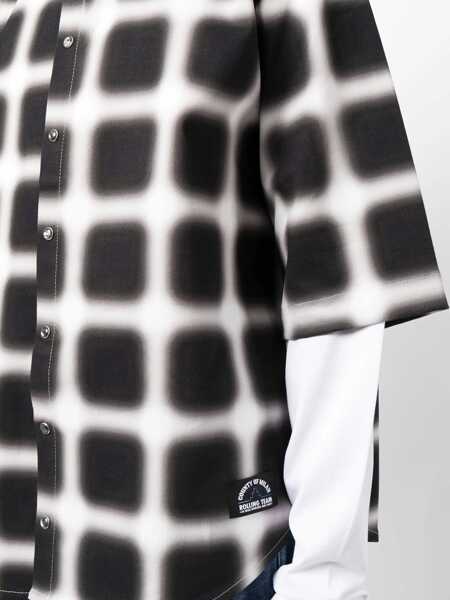 Camasi casual Marcelo Burlon Snap Buttoned Blurred Check Cotton Shirt Black & White Barbati (BM 15200521) 5