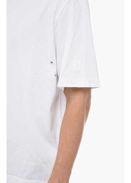 Tricouri Neil Barrett Solid Color Slim Fit T-Shirt With Eyelets Details White Barbati (BM 15200701) 3