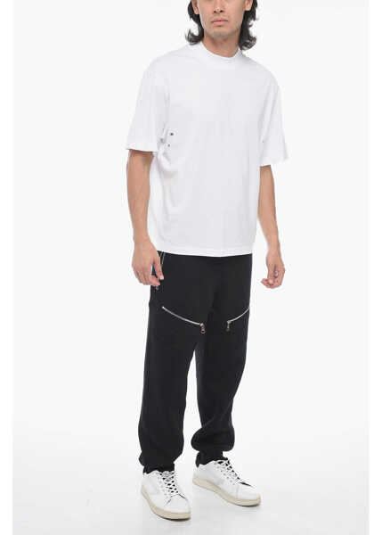 Tricouri Neil Barrett Solid Color Slim Fit T-Shirt With Eyelets Details White Barbati (BM 15200701) 4