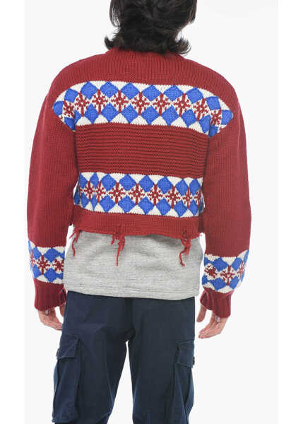 Pulovere DSQUARED2 Jacquard Hybrid Canadian Sweater With Distressed Detail Red Barbati (BM 15200782) 2