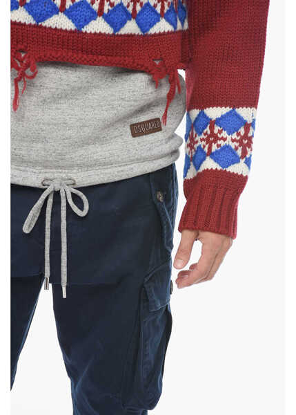 Pulovere DSQUARED2 Jacquard Hybrid Canadian Sweater With Distressed Detail Red Barbati (BM 15200782) 3