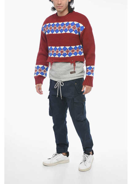 Pulovere DSQUARED2 Jacquard Hybrid Canadian Sweater With Distressed Detail Red Barbati (BM 15200782) 4