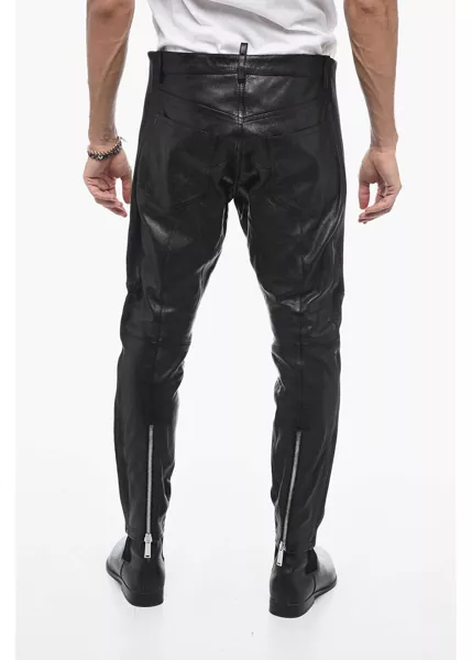 Pantaloni casual DSQUARED2 Leather Biker Pants With Zipped Detailing Black Barbati (BM 15200818) 2