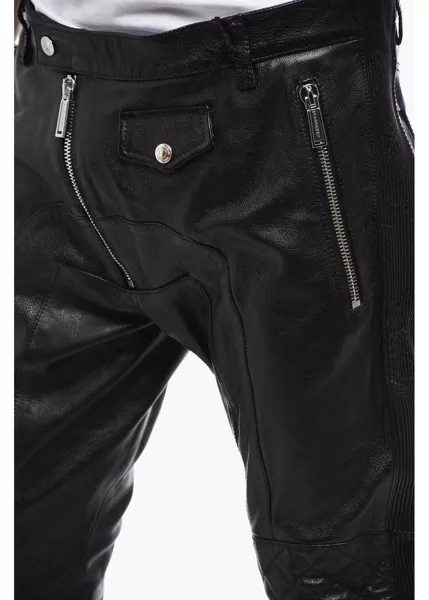 Pantaloni casual DSQUARED2 Leather Biker Pants With Zipped Detailing Black Barbati (BM 15200818) 3