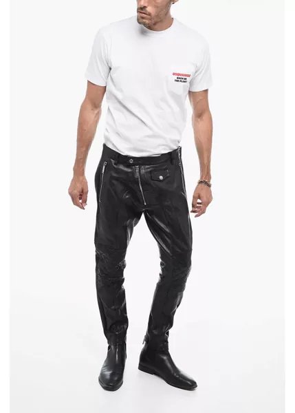 Pantaloni casual DSQUARED2 Leather Biker Pants With Zipped Detailing Black Barbati (BM 15200818) 4